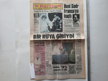 Hürriyet Gazetesi - 30 Temmuz 1981 , Leydi Di ile Prens Charles evlendi manşetli.