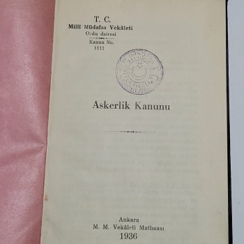 Askerlik Kanunu - 1936 M. M. Vekaleti Matbaası - 58s.