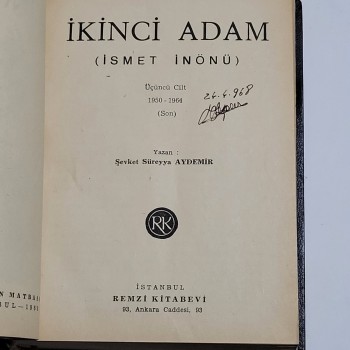 İkinci Adam 3. Cilt (Ciltli) - 1993 Remzi Kitabevi - Yazar: Şevket Süreyya Aydemir - 587s.