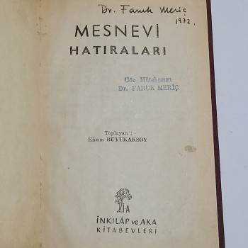 Mesnevi Hatıraları (Ciltli) - 1968 İnkılap ve Aka Kitabevi - Yazar: Kazım Büyükaskoy - 281s.