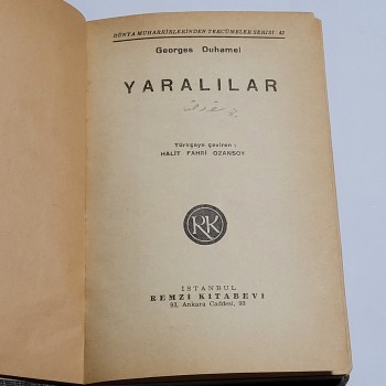 Yaralılar (Ciltli) - 1941 Remzi Kitabevi - Yazar: Georges Duhamel - 180s.