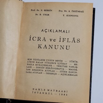 Açıklamalı İcra ve İflas Kanunu (Ciltli) - 1965 Hamle Matbaası - 379s.
