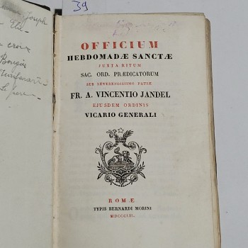 Aziz Süleyman Haftası - Hebdomadae Sanctae Seromoni – Fr. A. Vincento Jandet (Latince, Ciltli), Ypis Bernardi Morini, 1852, 404 s.