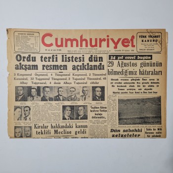 Cumhuriyet Gazetesi - 29 Ağustos 1956 - Ordu terfi listesi dün akşam resmen açıklandı - 6 Sayfa