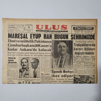 Ulus Gazetesi - 18 Kasım 1959 - Mareşal Eyüp Han bugün şehrimizde - 6 Sayfa
