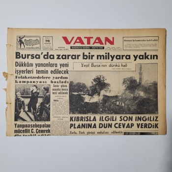 Vatan Gazetesi - 26 Ağustos 1958 - Bursa'da zarar bir milyara yakın - 6 Sayfa