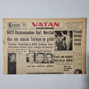 Vatan Gazetesi - 28 Ağustos 1958 - NATO Başkumandanı General Norstad dün ani olarak Türkiye'ye geldi - 6 Sayfa