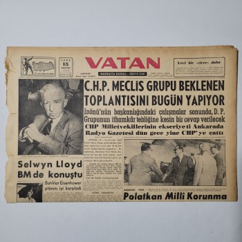 Vatan Gazetesi - 15 Ağustos 1958 - CHP Meclis Grubu Beklenen Toplantısını Bugün Yapıyor - 6 Sayfa