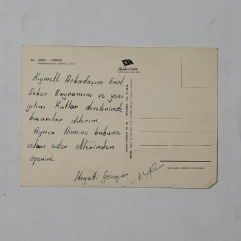 Niğde Hüdaventhatun Türbesi arkası yazılı Kartpostal