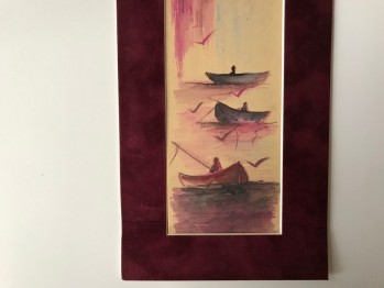 Kadife Paspartulu İstanbul Manzarası Sulu Boya Çalışması