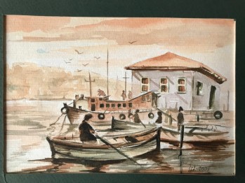 Paspartulu İstanbul Manzarası Sulu Boya Çalışması