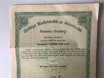 Türkiye Matbaacılık ve Gazetecilik Hisse Senedi, 1949