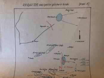 29 Eylül 336 Vaziyetini Gösterir Kroki/ Kroki 5-  100 Sayılı Askeri Mecmuanın Tarih Kısmı