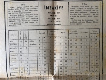 İmsakiye-1378-1379 Yılına Mahsus