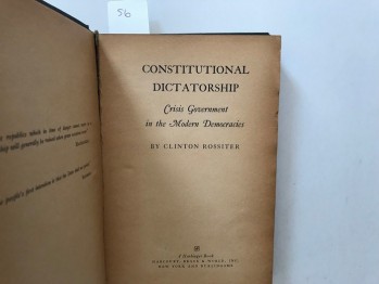 Constıtutıonal Dıctatorshıp-Clınton Rossıter, A Harbinger, 1963, 322 s. ( Ciltli)