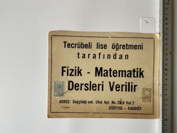 Tecrübeli Lise Öğretmeni Tarafından Fizik-Matematik Dersleri Verilir/1950’ler İlanı  (2 Adet Pul)