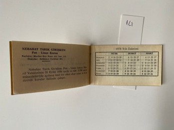 Nebahat Tarık Girişken Fen-Lisan Kursu Takvimi-1 Ocak 1978
