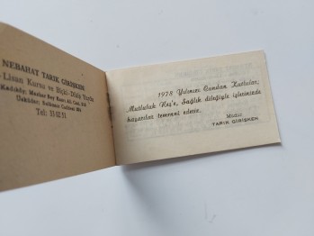 Nebahat Tarık Girişken Yurdu 1978 Takvim (5-10 cm)