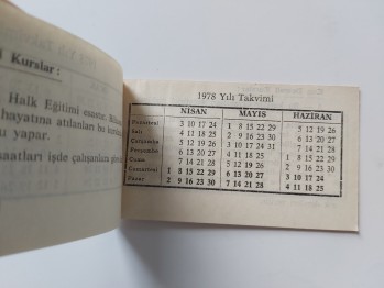 Nebahat Tarık Girişken Yurdu 1978 Takvim (5-10 cm)