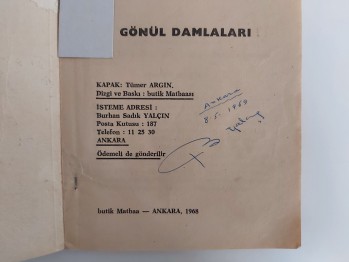 Gönül  Damlaları – Burhan Sadık Yalçın , 1968 , Butik Matba , YAZARINDAN  İMZALI