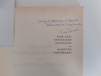 Eşik-Altı Tenbihlere Reaksiyon ve Şahsiyet Faktörleri – Sabri Özbaydar , YAZARINDAN  İMZALI  İTHAFLI , 1964 , 111 s.