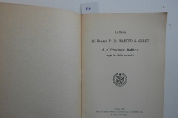 P. F. Martino S. Gillet’in İtalyan Eyaletlerine Mektupları, Roma, 1933, 20 s.